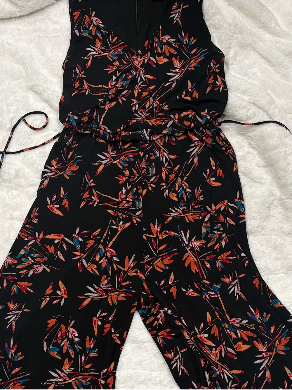 Cynthia Rowley Black Floral Wide Leg Sleeveless Jumpsuit Size M